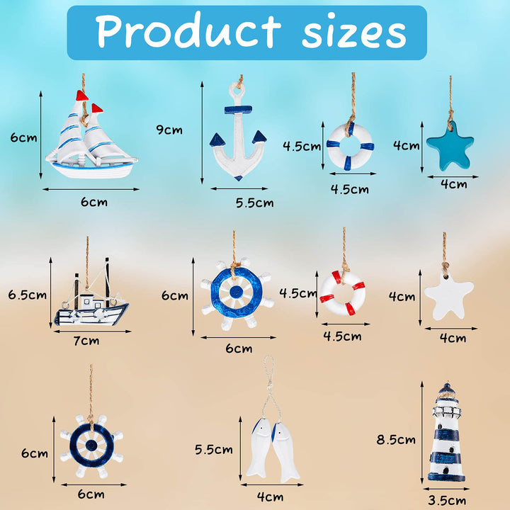 22 Pcs Nautical Ornament Beach Ornaments Coastal Nautical Tree Starfish Anchor Sea Life Beach Decorations for Home Decor Small Party Gift Office