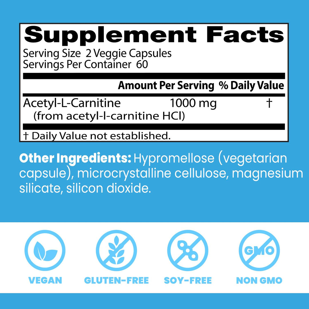 Doctors Best Acetyl-L-Carnitine, Supports Mental Focus &amp; Alertness, Non-GMO, Gluten Free, Soy Free, Vegan 120 Veggie Caps