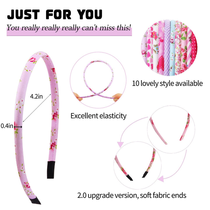 Girls&#39; Flora Stripe Heart Alice Hair Band Girls headbands For Girls Value Pack(Assorted 10pcs per Pack)