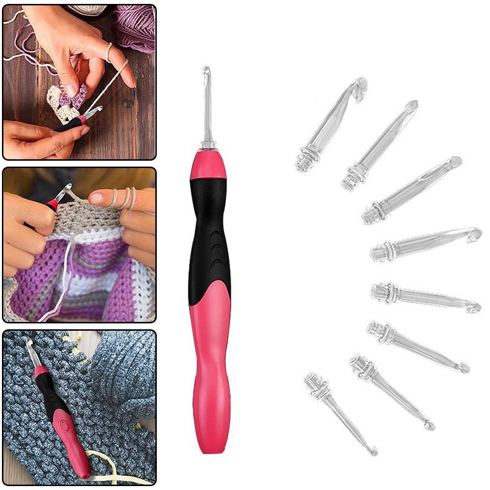 JahyShow 9 in 1 Rechargeable LED Lighted Crochet Hooks Set with Zip Case Light Up Knitting Needles Kit (Interchangeable Heads Size from 2.5mm to 6.5mm)
