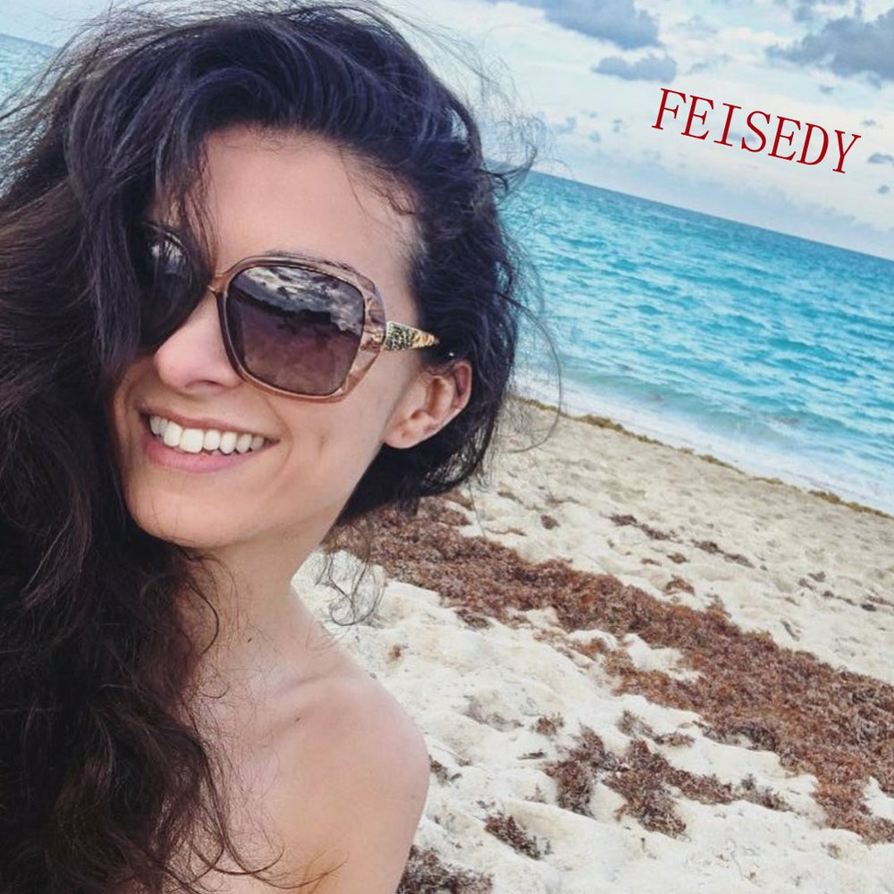 FEISEDY Polarized Women Square Sunglasses Sparkling Com
