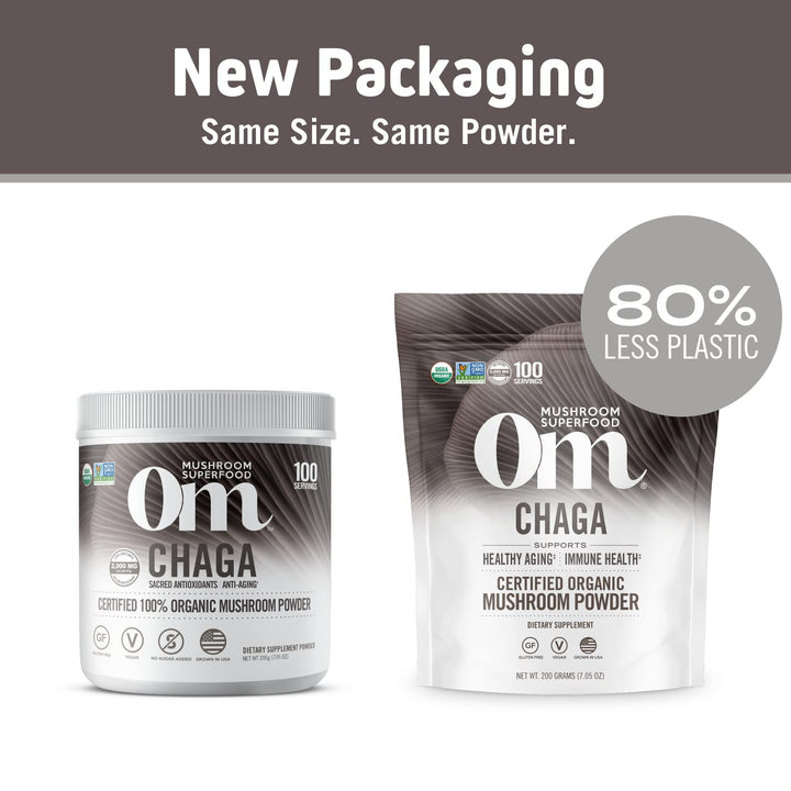 Chaga Organic Mushroom Powder, 7.05 Ounce Pouch, 100 Servings, US Grown, Sacred Antioxidants &amp; Immune Support, Superfood Mushroom Supplement