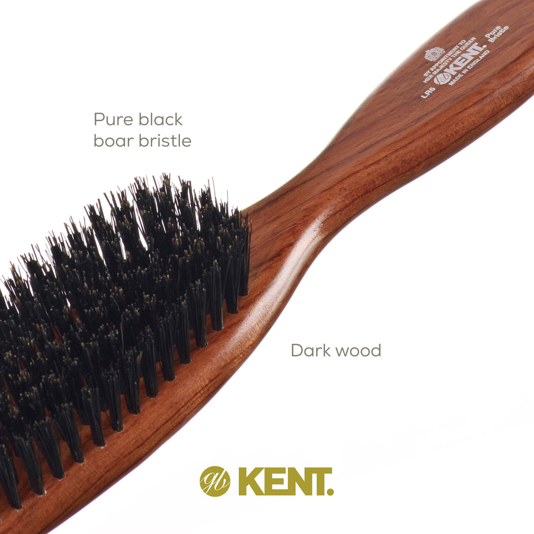 Kent LR6 Finest Dark Wood Styling Hair Brushes for Women - Natural Black Boar Bristle Hairbrush for Medium to Thick Hair of All Lengths - Dry Brush for Styling, Straightening, and Stimulating Oils
