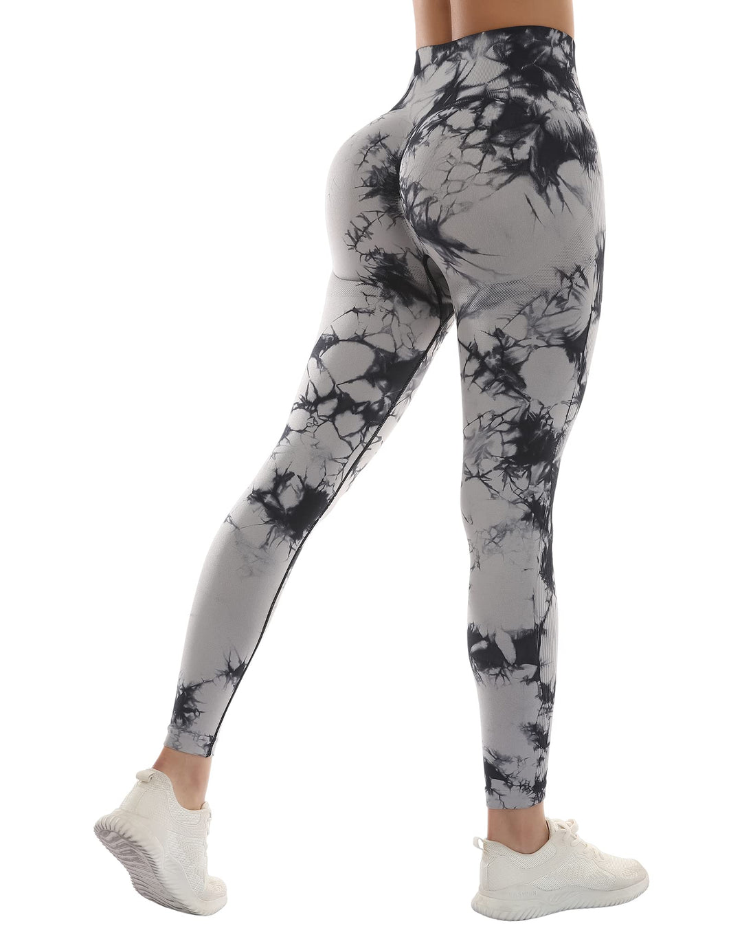 3 Piece Workout Leggings Sets for Women, Gym Scrunch Butt Butt Lifting Seamless Leggings (Tie Dye Black, L)