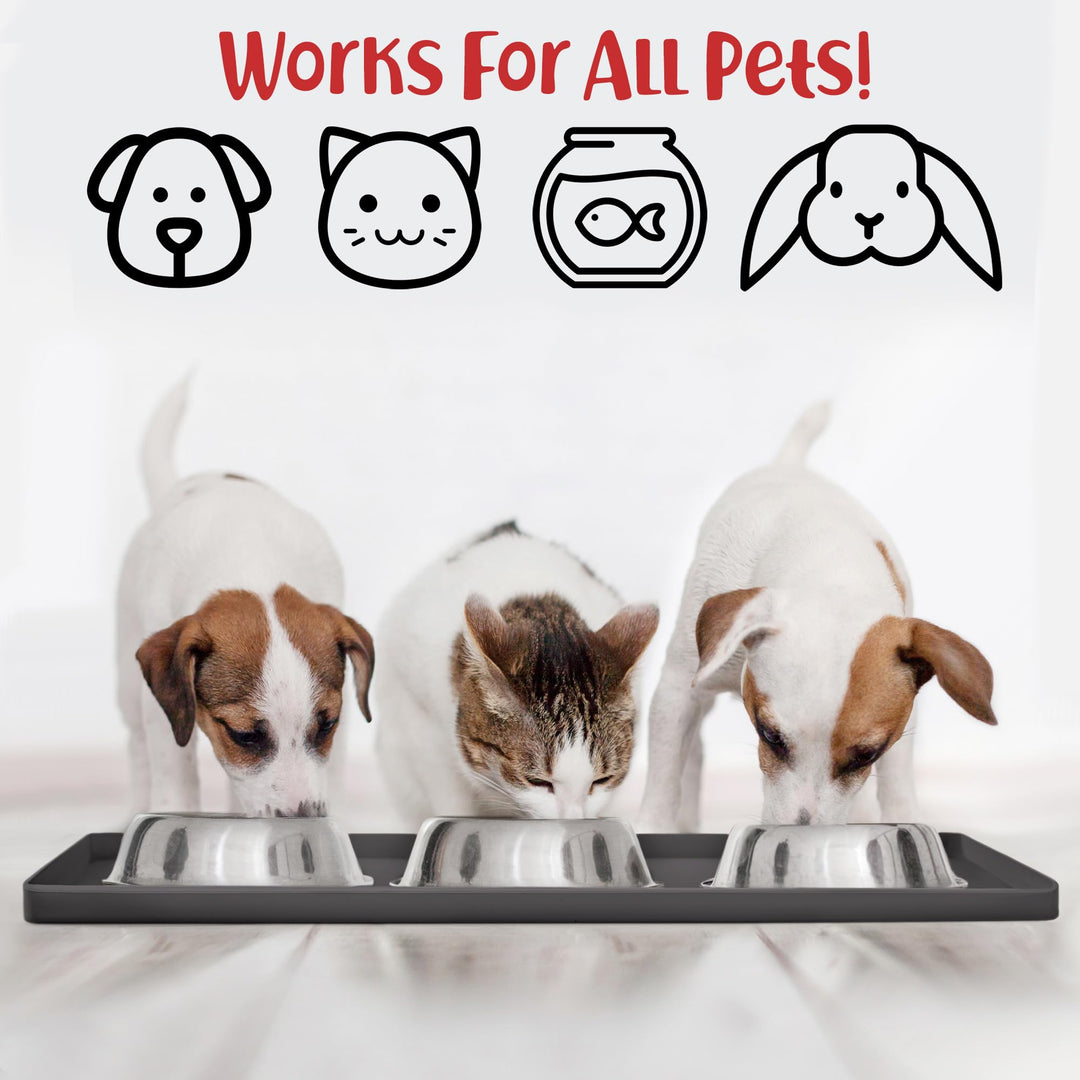 Dog Food Mat – Waterproof Dog Bowl Mat for Food and Water, Silicone Pet Feeding Mats for Floors, Non-Slip Placemat with High Edges for Dogs Bowls, Puppy Essentials (Small: 19x12, Shadow)