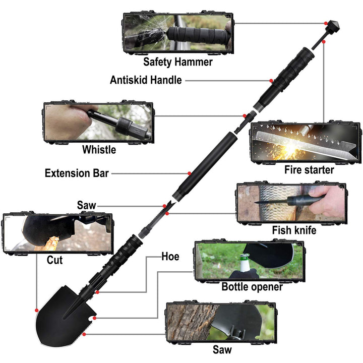 Survival Camping Shovel Multi-Purpose Military Folding Shovel Entrenching Tool Shovel for Garden, Camping, Hiking, Backpacking, Gardening, Fishing, and Car Emergency