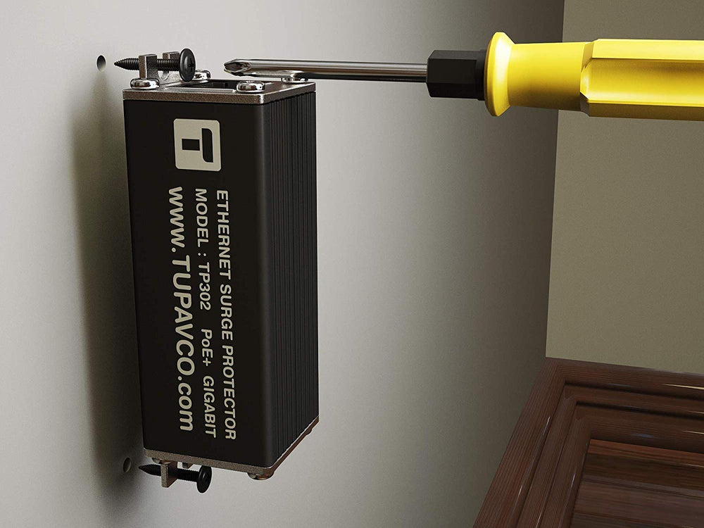 Ethernet Surge Protector Gigabit PoE++ (154W/3.2A) Mounting Flange (Gas Discharge Tube) Metal Shielded RJ45 Lightning Suppressor - LAN Network CAT5/CAT6 Thunder Arrestor - GbE 1000 Mbps TP302