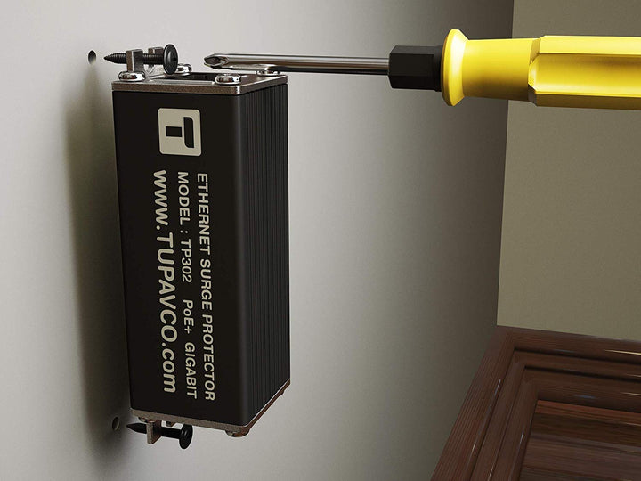 Ethernet Surge Protector Gigabit PoE++ (154W/3.2A) Mounting Flange (Gas Discharge Tube) Metal Shielded RJ45 Lightning Suppressor - LAN Network CAT5/CAT6 Thunder Arrestor - GbE 1000 Mbps TP302