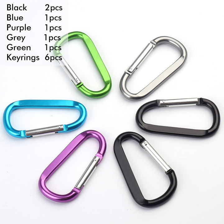 6PCS Carabiner Caribeaner Clip,3 Large Aluminum D Ring Shape Carabeaner Keychain Hook