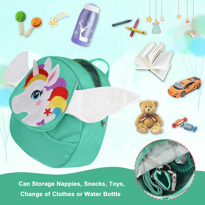 Accmor Backpack Leash For Toddler, Cute Unicorn Kid Backpacks Harness with Anti Lost Wrist Link, Mini Children Harnesses Wristband Baby Walking Leashes Rope Tether for Girls (Green)