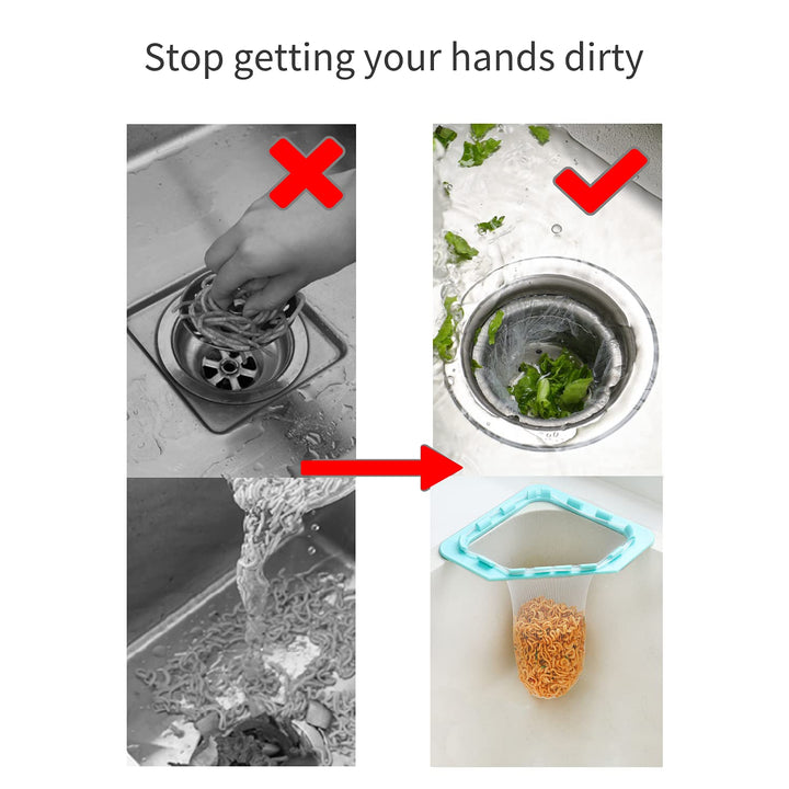 Triangle Tri-Holder Filter,Filter with 200 pcs Sink Strainer Bag Multipurpose RV WashBasin Garbage for Kitchen Food Waste Leftover Garbage
