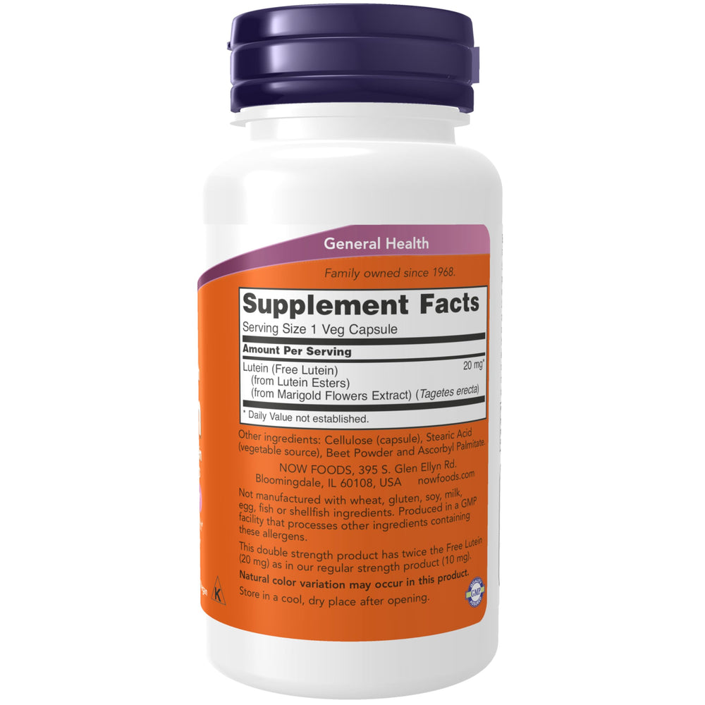 NOW Foods Supplements, Lutein 20 mg with 20 mg of Free 