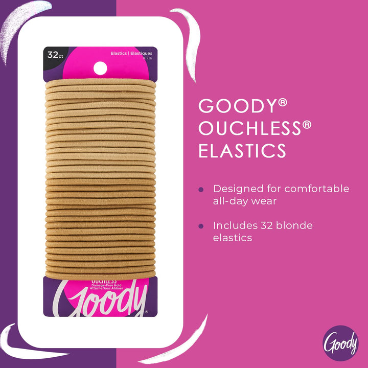 Blonde, 32 Ct (Pack Of 3) : Goody Ouchless Women&#39;S Braided Elastics Blondes 4Mm For Medium Hair, (3 Pack/ 96 Ct Total)