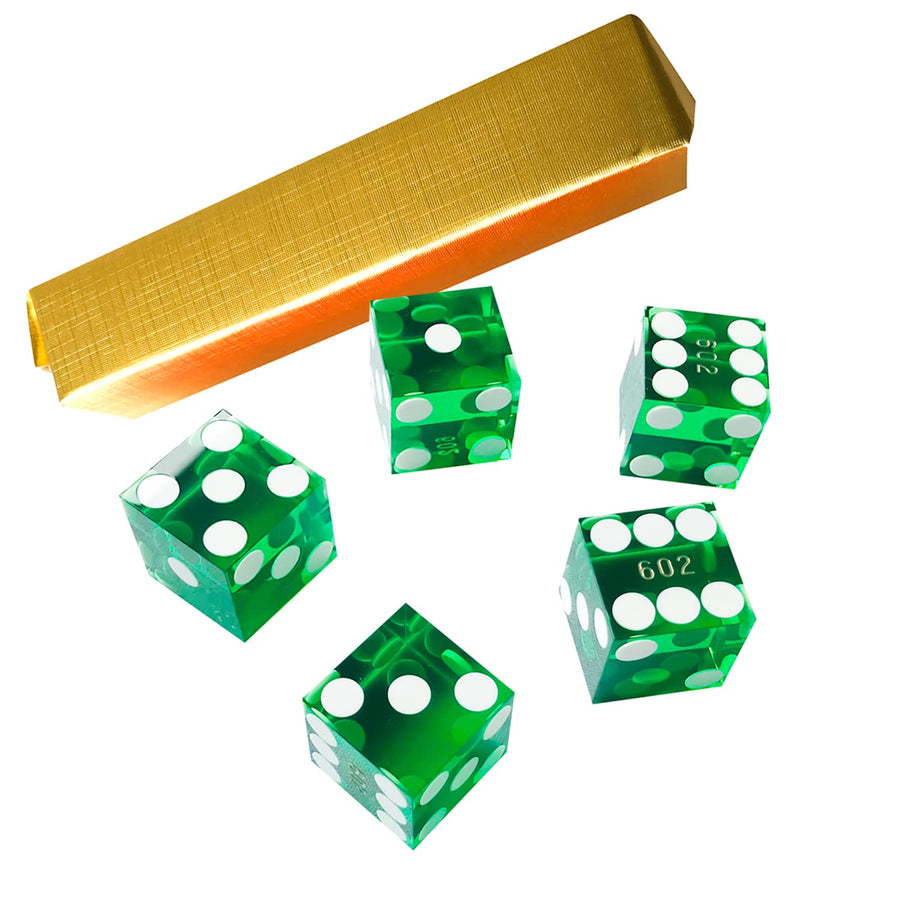 Set of 5 Grade AAA Precision 19mm Serialized Casino dice with Razor Edges and Corners - Green …