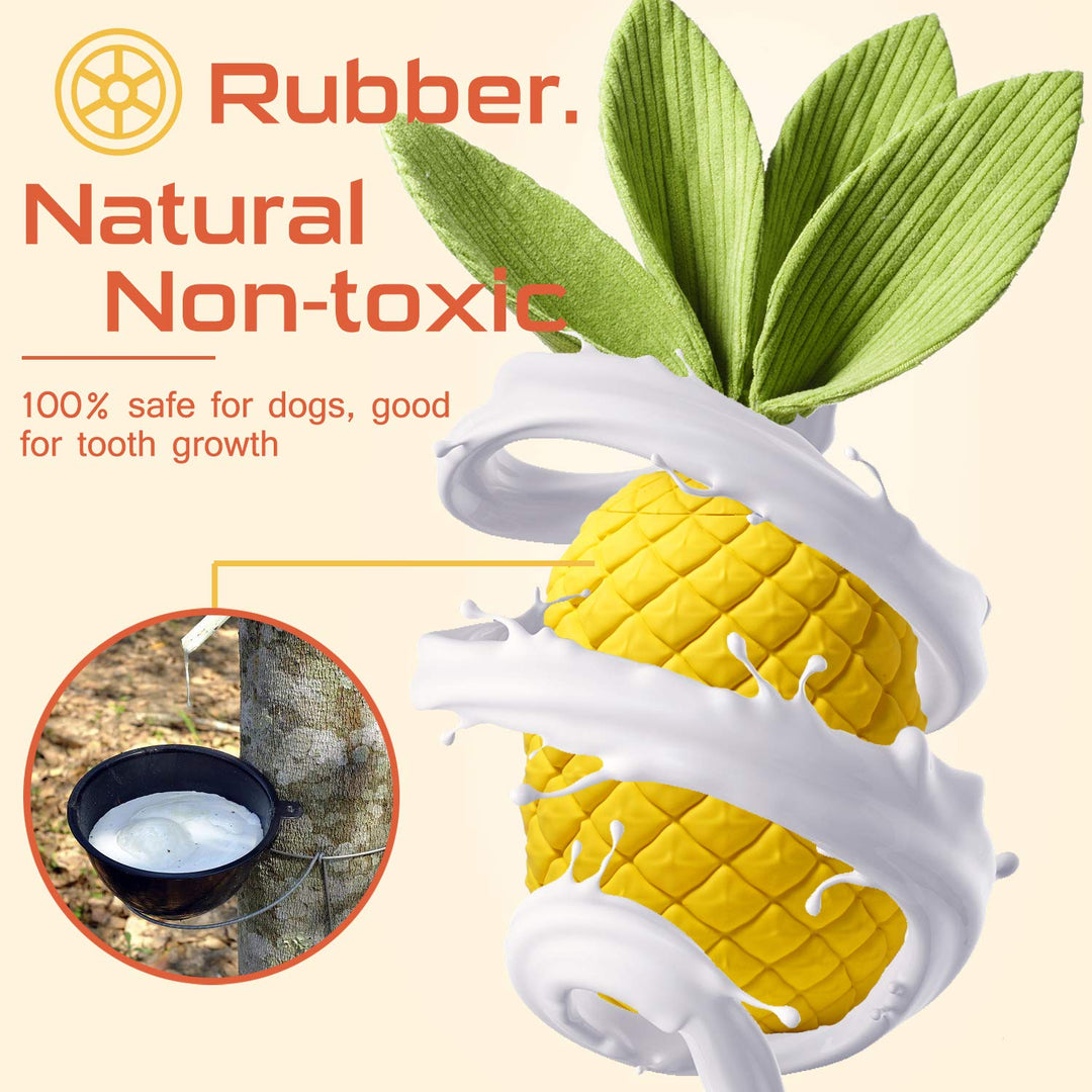 Squeaky Dog Toys for Aggressive Chewer Large Medium Breed Dog, Indestructible Tough Dog Chew Toys with Natural Rubber (Pineapple)