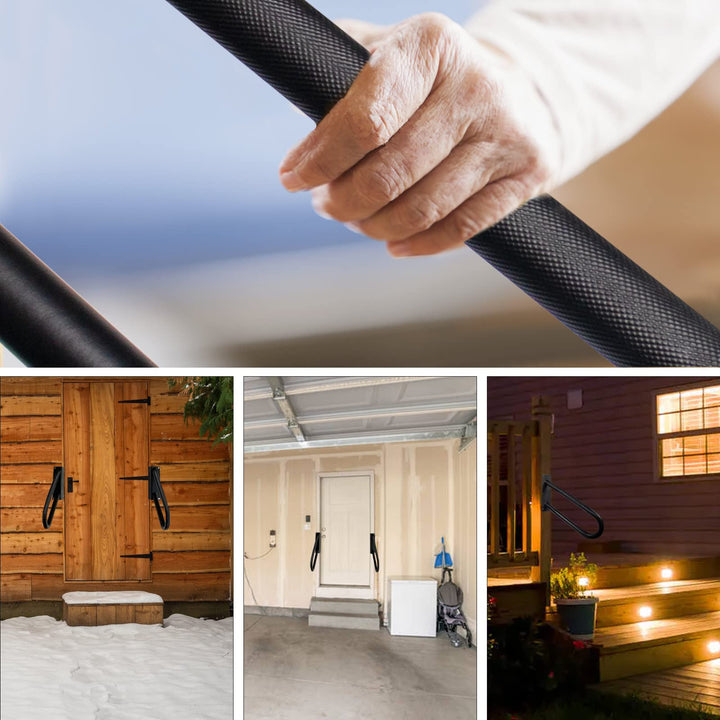 Handrails for Outdoor Steps,1-2 Steps Hand Rails Outside Inside Stairs,18 Wall Mount Outdoor Indoor Stair Railing with Non-Slip Surface-Black(Right)