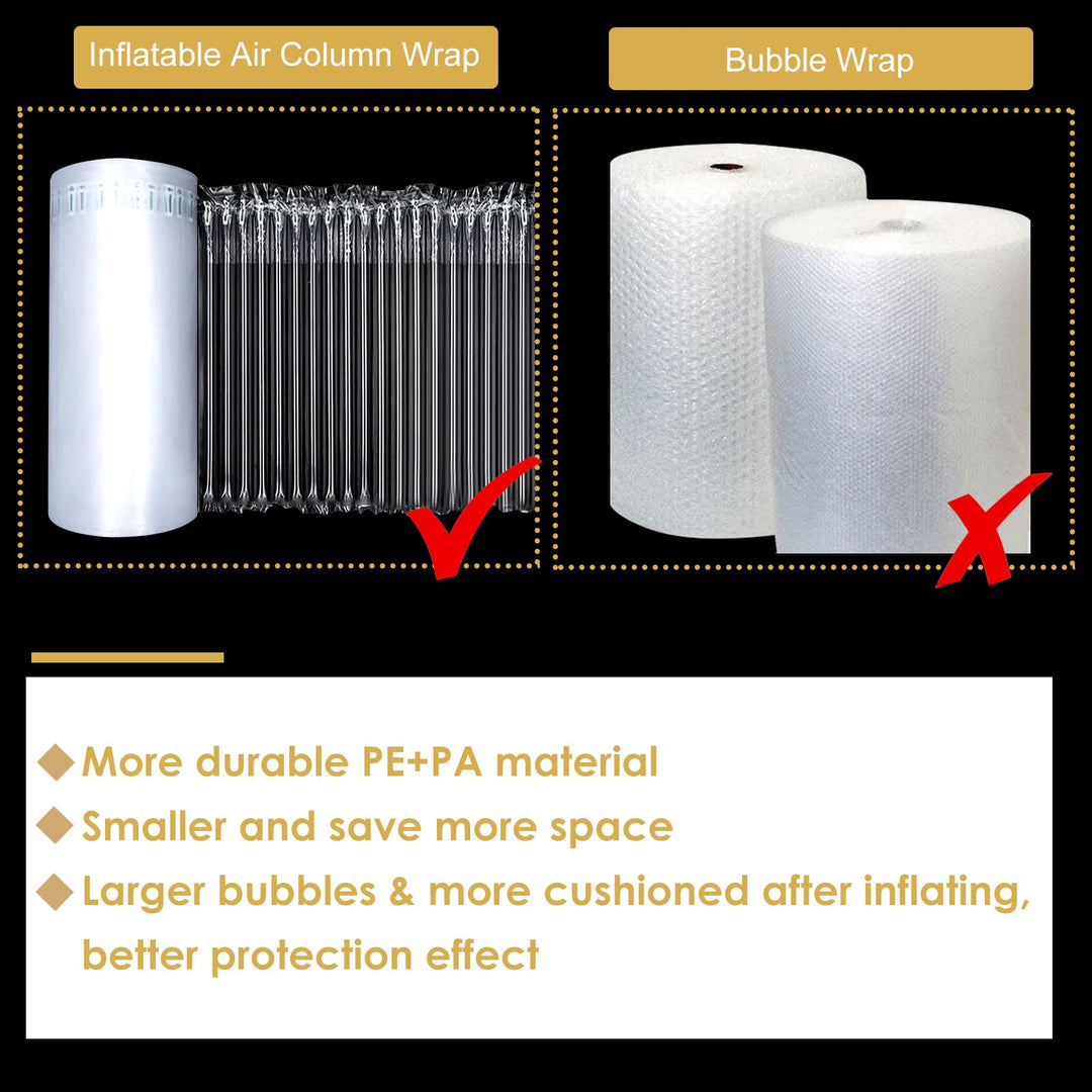13.7 Inch x 164 Feet Bubble Cushioning Wrap Roll, Large Bubble Air Bubbles for Packaging Moving Shipping Delivering with Free Pump, Inflatable Air Column Bubble Bag Wine Bottle Protector