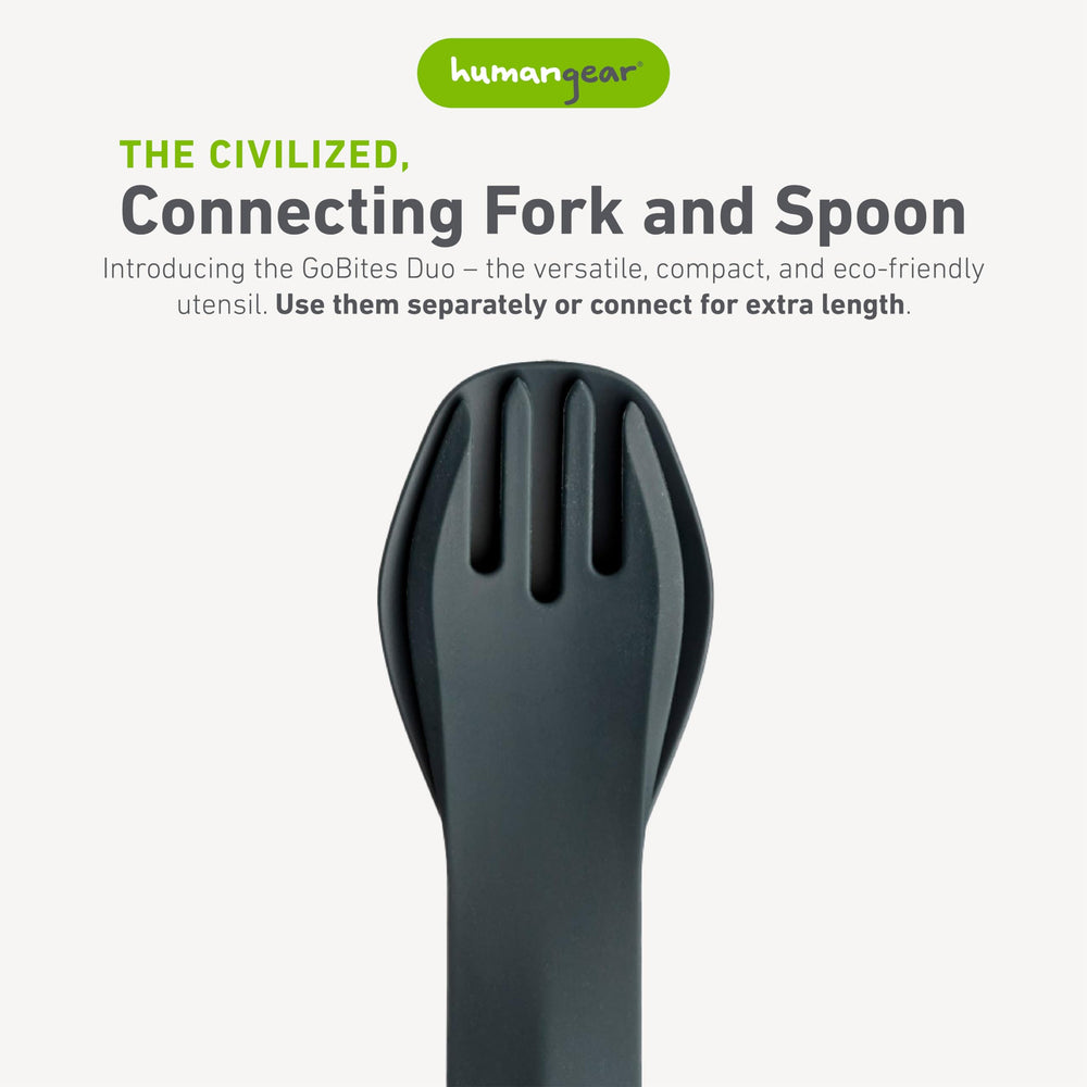 GoBites Duo | Travel & Camping Utensils | Portable & Convertible Dining Ware | Multi-Functional Spork, Gray