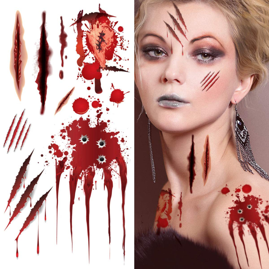 Temporary Tattoos - Bleeding Wound, Scar Halloween (Set Of 2)