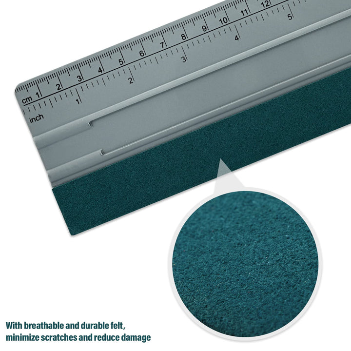 12 Inch Felt Squeegee for Vinyl wtih Ruler 30CM 4 Round Corners Universal Card, Window Tint Film Installing Hard Silver PP Car Vinyl Wrap Scraper Tool
