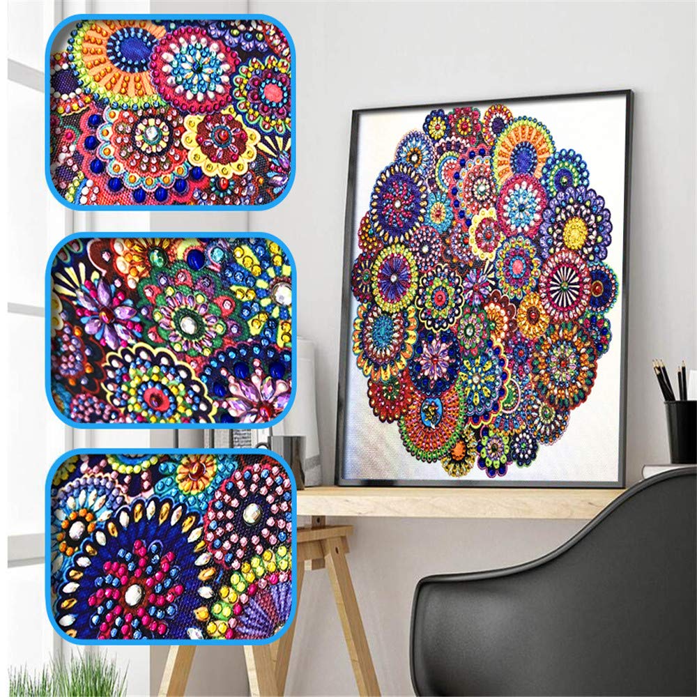 Diamond Painting DIY 5D Special Shape Rhinestone, Mandala Flower, Partial Diamond Crystal Diamond Painting Mandala Set