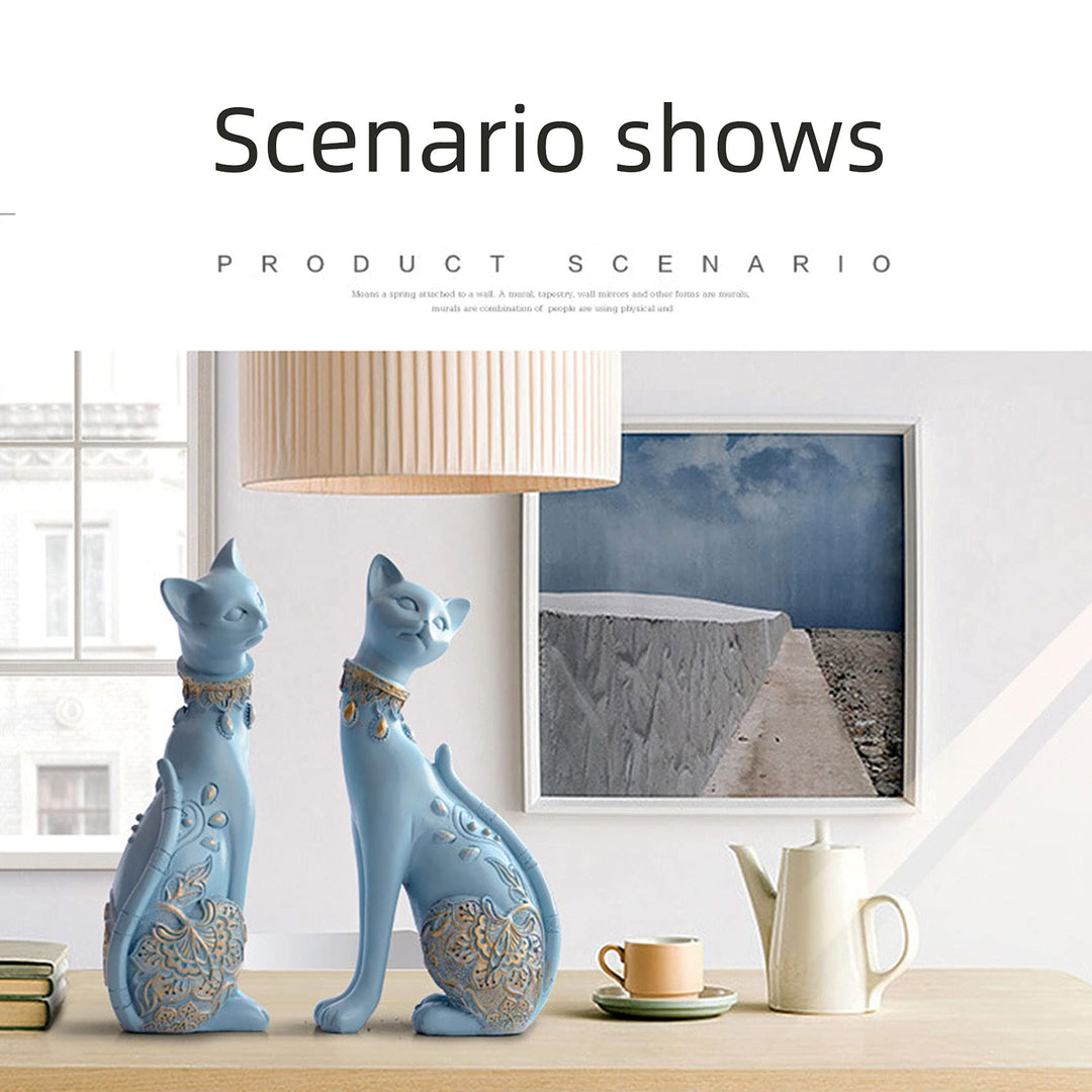 2 Pcs Cat Statues for Home Decor - Elegant Couple Cat Figurines, Perfect Room Decor for Living Room, Wine Cabinet, TV Stand, Bookshelf, or Entryway - Ideal as a Wedding Gift or Housewarming Present