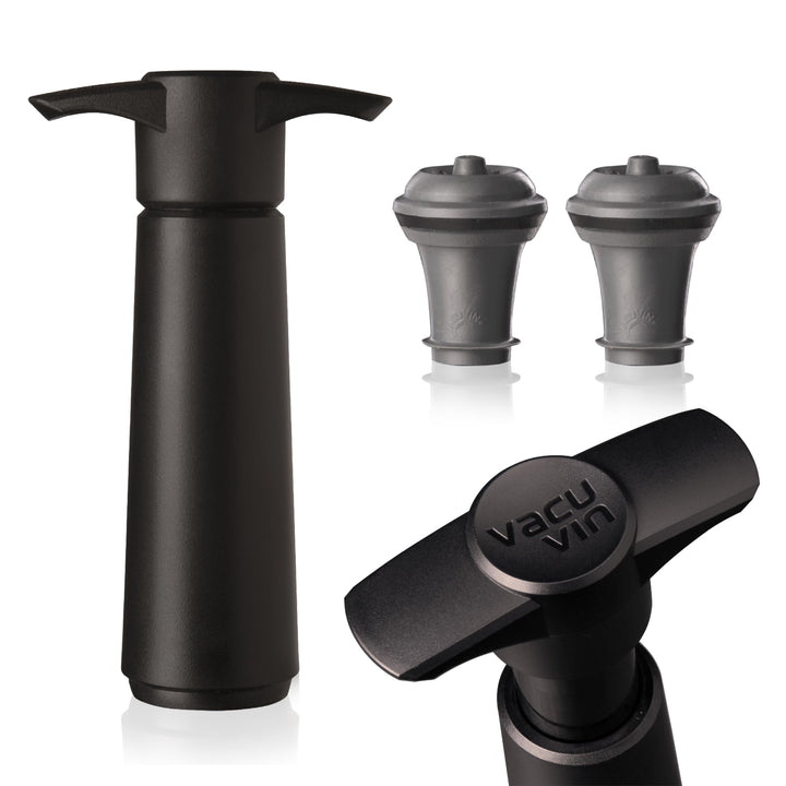 Wine Saver Pump Black with Vacuum Wine Stopper - Keep Your Wine Fresh for up to 10 Days - 1 Pump 2 Stoppers - Reusable - Made in the Netherlands