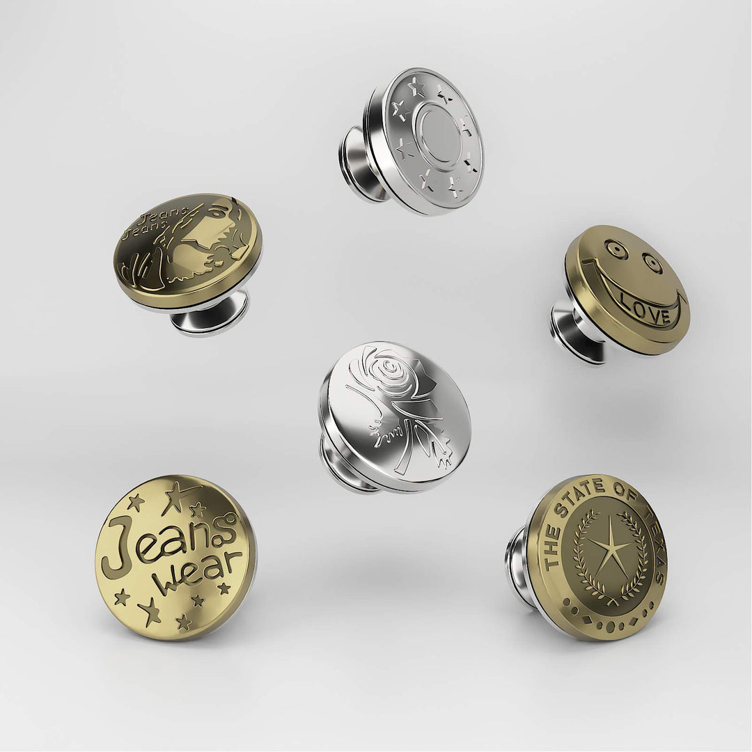 Button Pins for Jeans, 6 Sets 17mm Flat Back Design Adj