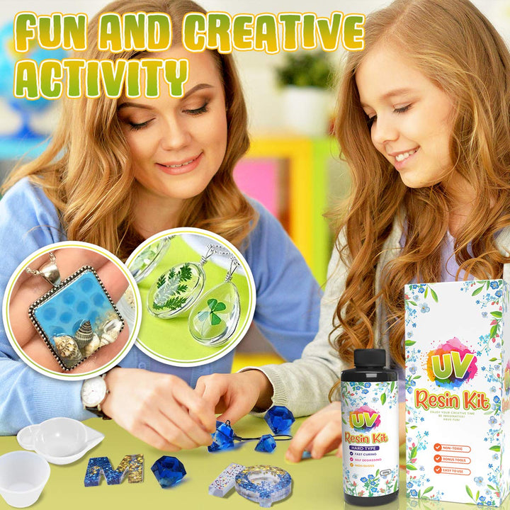 UV Resin with 4 Silicon Cups - Crystal Clear Epoxy Resin for Crafts, Resin Supplies for Art Decorations, Earrings, Necklace &amp; Jewelry Making (200g)