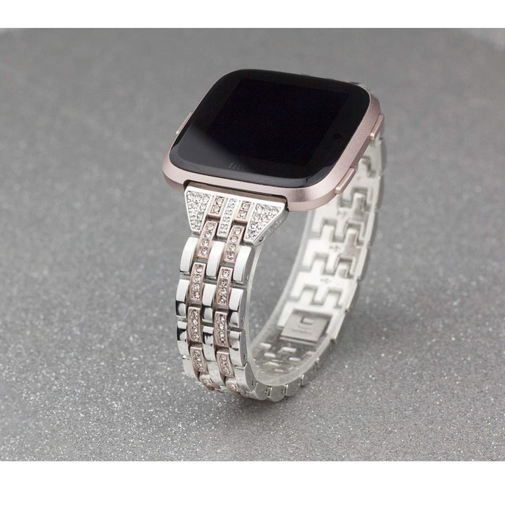 Bands Compatible with Fitbit Versa 2/Versa Lite/Versa, Women Replacement Metal Rhinestone Bling Bracelet Wristband, Silver with Rose Gold