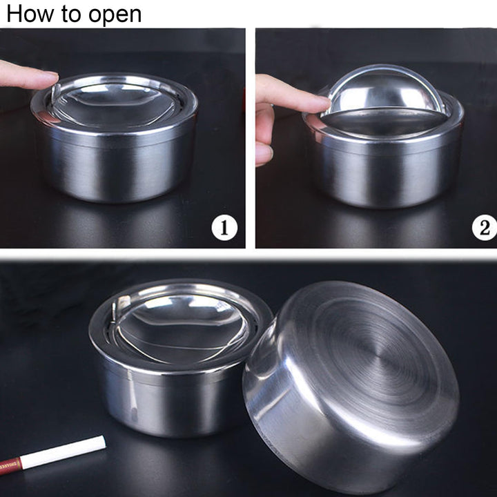 Outdoor Ashtray with Lid, Flip Top Stainless Steel Ash Tray, Metal Windproof Cigarette Ashtrays for Indoor or Outdoor Use, Desktop Ashtray Office Patio Home Decor