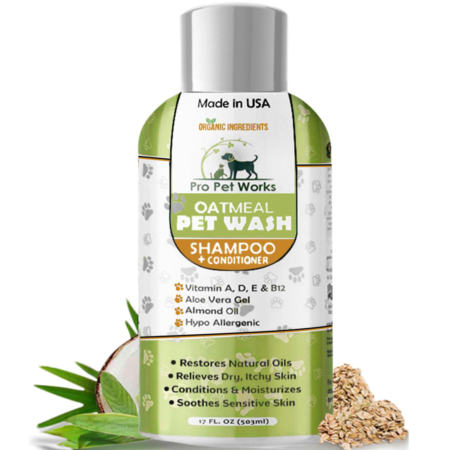 Oatmeal Dog Shampoo & Conditioner 17oz [USA] 5 in 1 Plant-Based Organic Sulfate-Free Soap-Free-Tearless Moisturizer for Dandruff Allergies & Itchy Dry Sensitive Skin-Puppy Grooming []