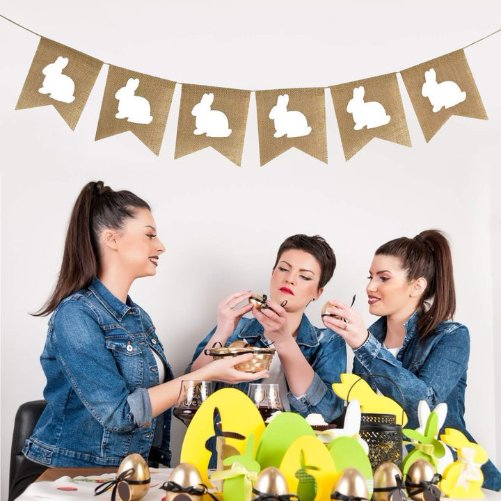 Easter Burlap Bunny Garland | Burlap Rabbit Garland Banner | Easter Decorations | Rustic White Bunny Garland for Mantle