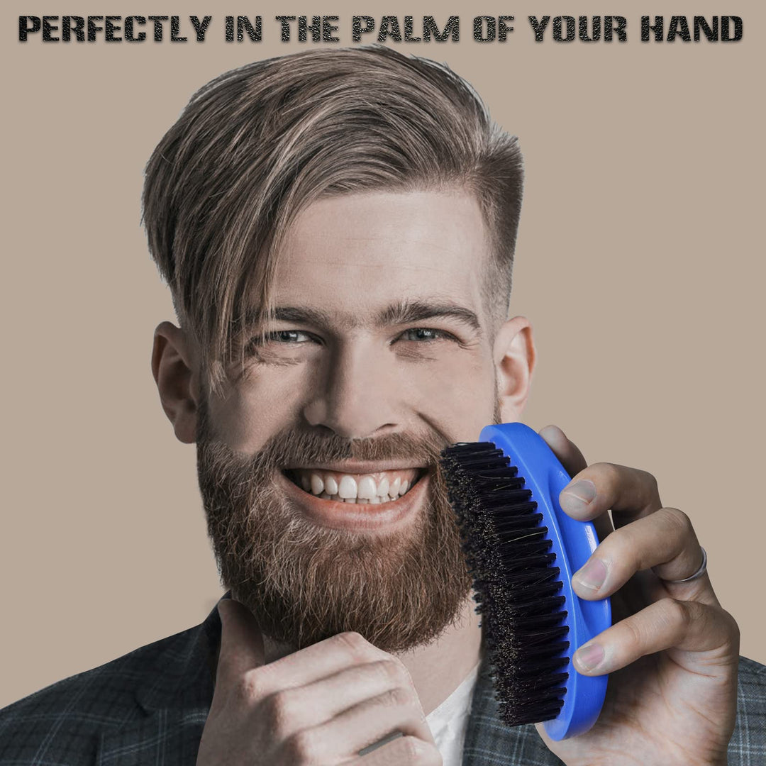 Medium Curved Palm Wave Brush 360 Wave Brush Made With Pure Black Boar Bristle Hair Brush Designed for Thin and Normal Hair-Mens Curved Military Wave (Blue)