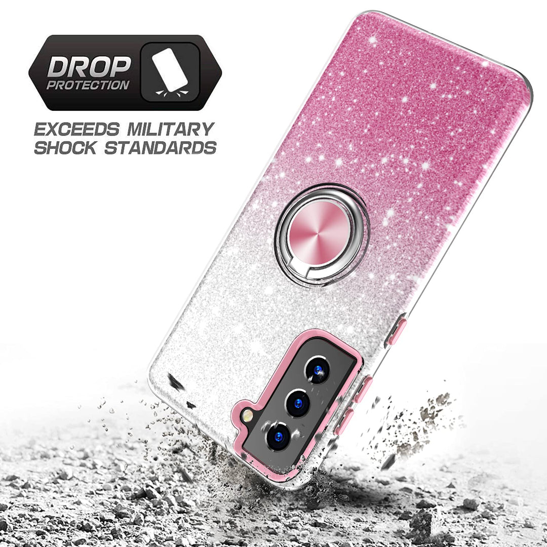 Samsung Galaxy S22+ Plus Case, Bling Sparkly Glitter Cute Phone Case for Women Girls with Kickstand,Slim Fit Drop Protection Shockproof Cover for Samsung Galaxy S22+ Plus - Pink