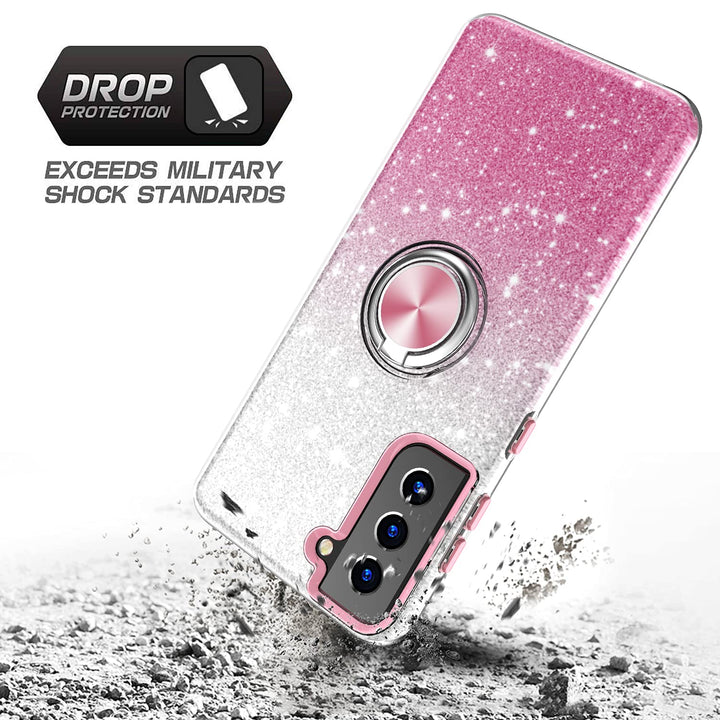 Samsung Galaxy S22+ Plus Case, Bling Sparkly Glitter Cute Phone Case for Women Girls with Kickstand,Slim Fit Drop Protection Shockproof Cover for Samsung Galaxy S22+ Plus - Pink
