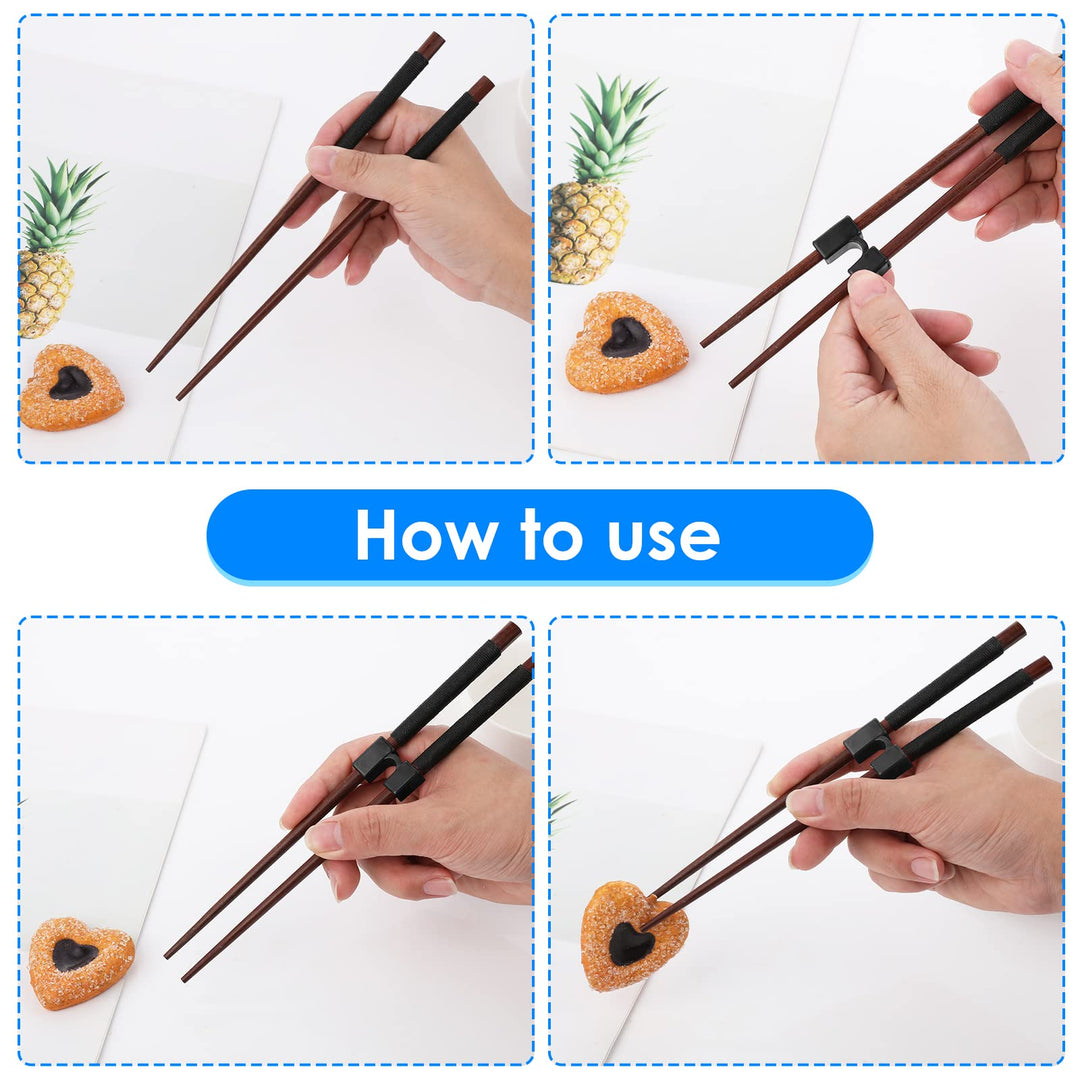 5 Pieces Reusable Chopsticks Helpers Training Chopstick Hinges Connector Practice Chinese Chopstick Helper for Adults, Kids, Beginner, Trainers (Black)
