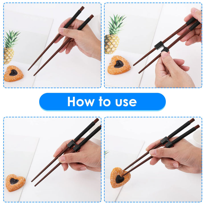 5 Pieces Reusable Chopsticks Helpers Training Chopstick Hinges Connector Practice Chinese Chopstick Helper for Adults, Kids, Beginner, Trainers (Black)