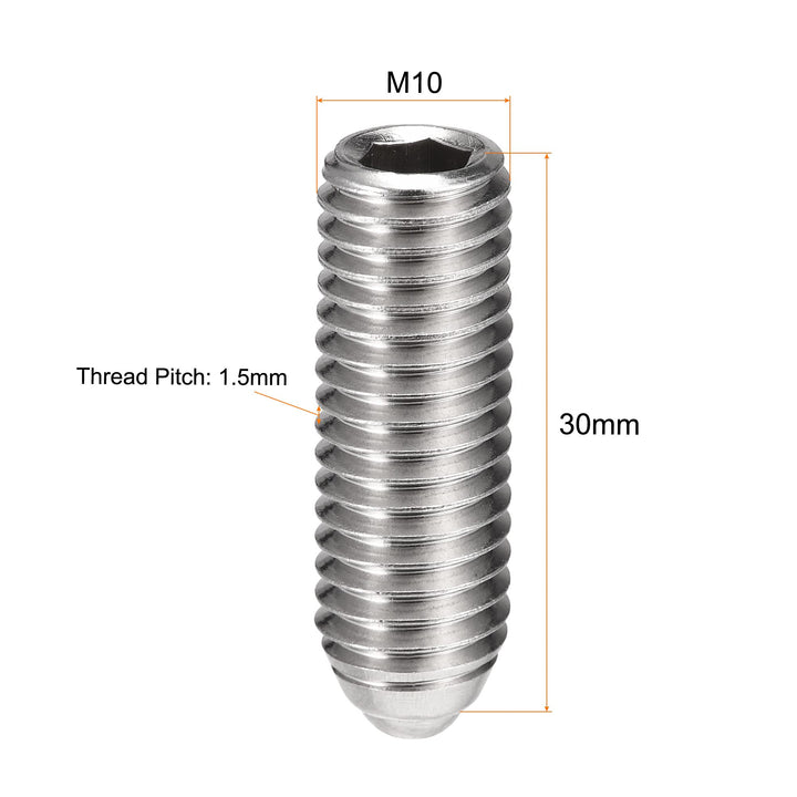 Ball Point Set Screws, M10 x 30mm 304 Stainless Steel Metric Spring Hex Socket Screw 6pcs