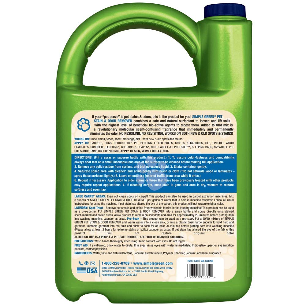 Cat Stain & Odor Remover - Enzyme Cleaner for Cat Urine, Feces, Blood, Vomit (1 gallon Refill)