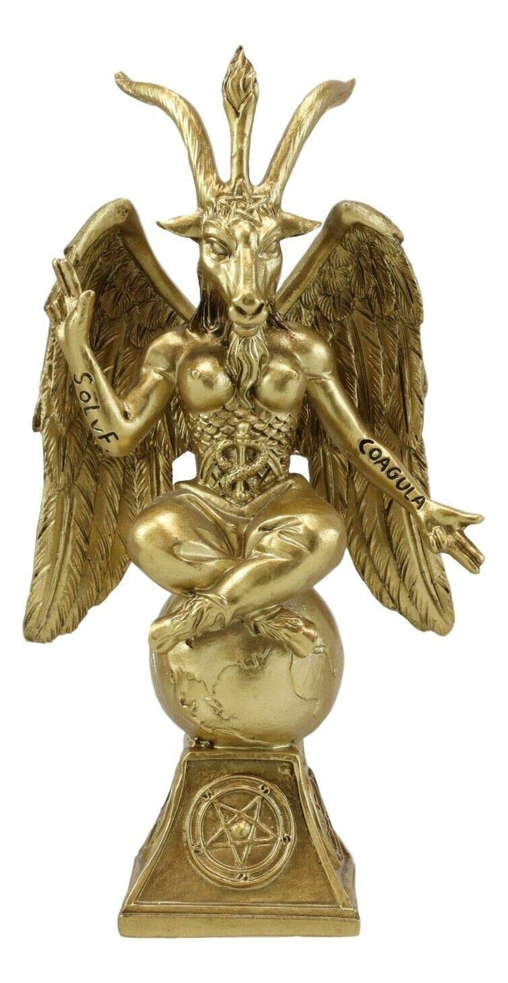 Sabbatic Goat Idol Baphomet Resin Statue Occultic Illuminati The Horned God Goat of Mendes Altar Sculpture Figurine (6.5 Tall Gold Patina)