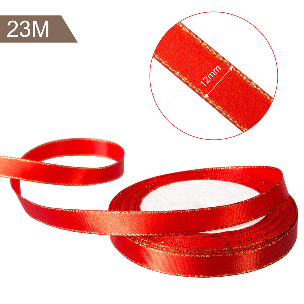 Red Satin Ribbon with Gold Edges 1/2 X 25Yd, 2 Rolls