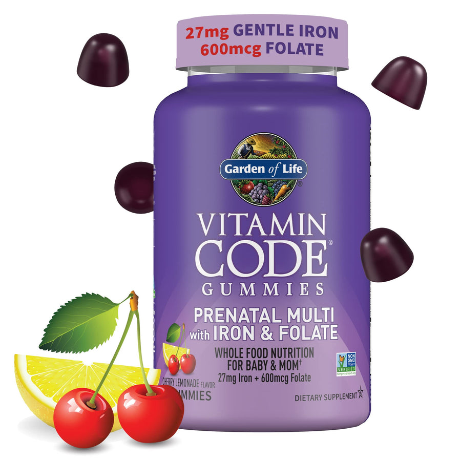 Prenatal Gummy Vitamins for Women with Iron:Folate,Biotin,D3&B12+Probiotics for Digestion,Vitamin Code Multivitamin,Non-GMO,Gluten-Free,90 Cherry Lemonade Gummies, 30 Day Supply