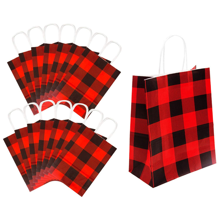 Iceyyyy 15Pieces Red and Black Buffalo Plaid Kraft Bags