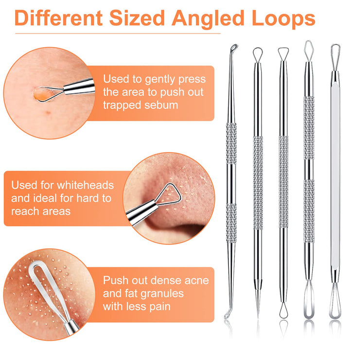 Pimple Popper Tool Kit, 15 PCS Professional Stainless Steel Blackhead Remover Comedone Extractor Tools for Removing Zit on Face - Acne Removal Kit with Metal Case (Silver)