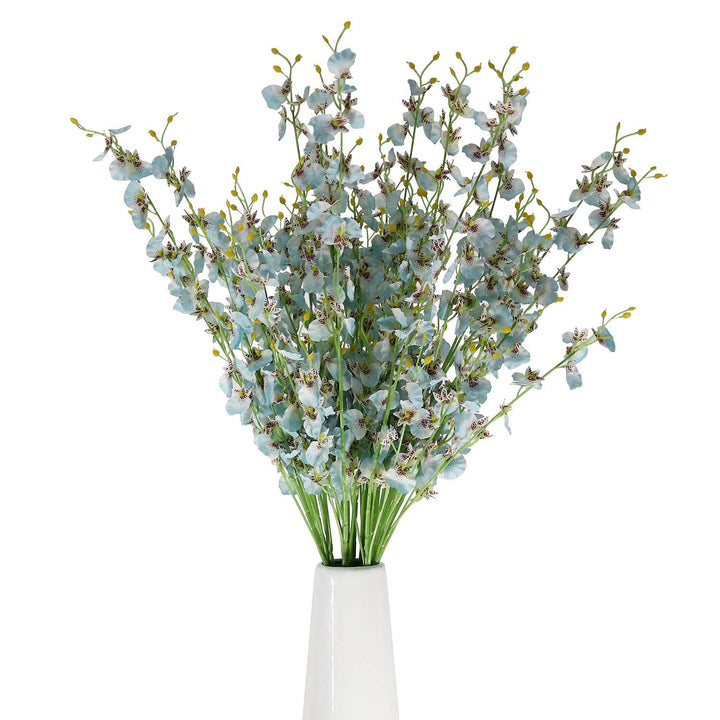 Blue Artificial Orchids Faux Flowers - 10 pcs 37.5 Inches Real Touch Fake Artificial Flowers for Wedding Home Office Party Hotel Yard Decoration (Blue, 10)