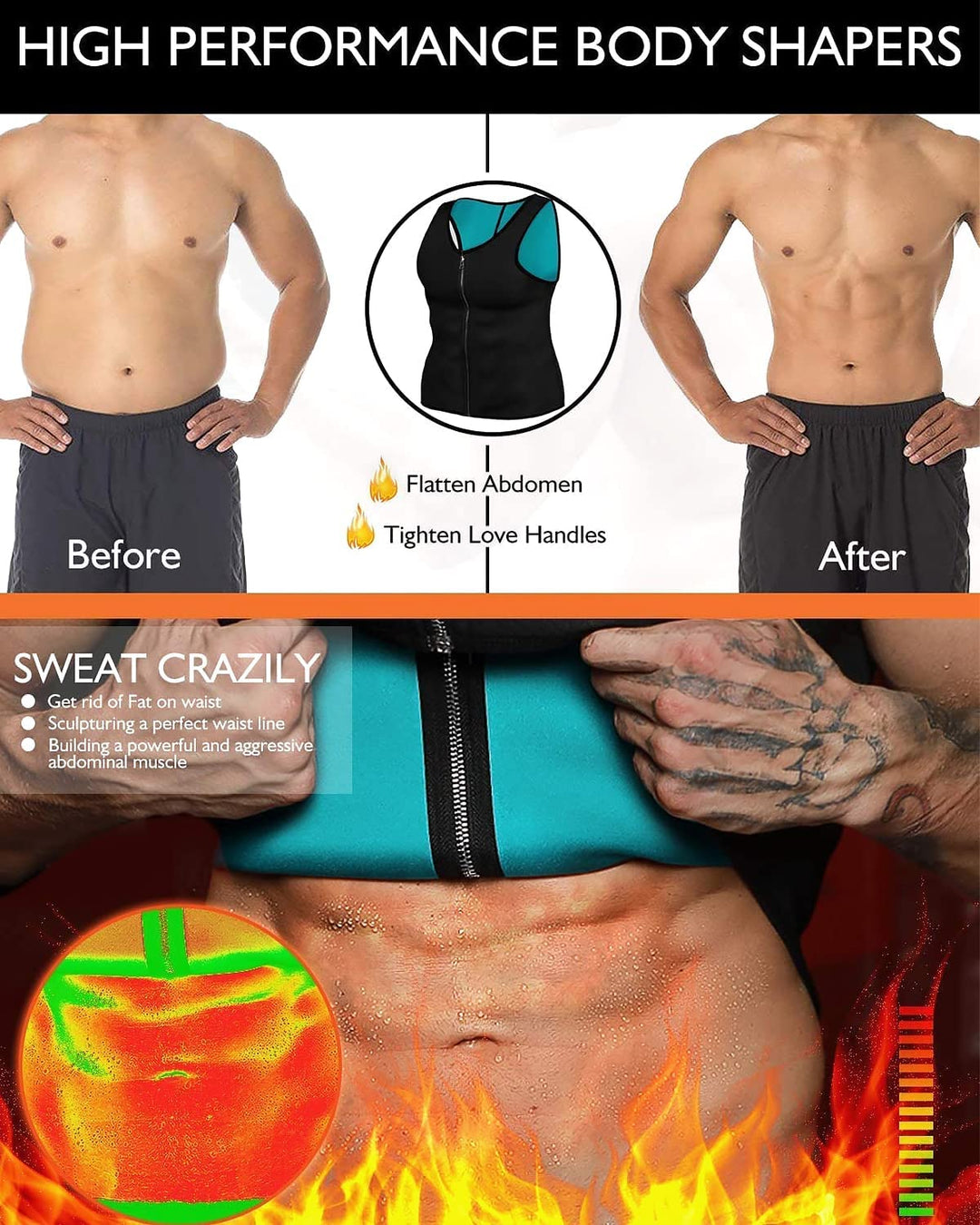 Men Sauna Vest Hot Sweat Waist Trainer Corset Neoprene Tank Top Shapewear Slimming Shirt Workout Suit