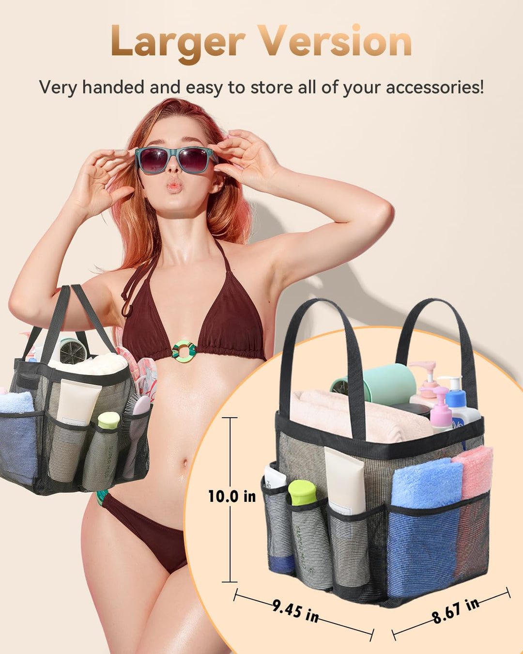 Mesh Shower Caddy Tote, Large Shower Caddy Basket Portable, Quick Dry Hanging Toiletry Bag, 8 Storage Pocket Handle Bath Organizer for College Dorm, Gym, Camp, Travel