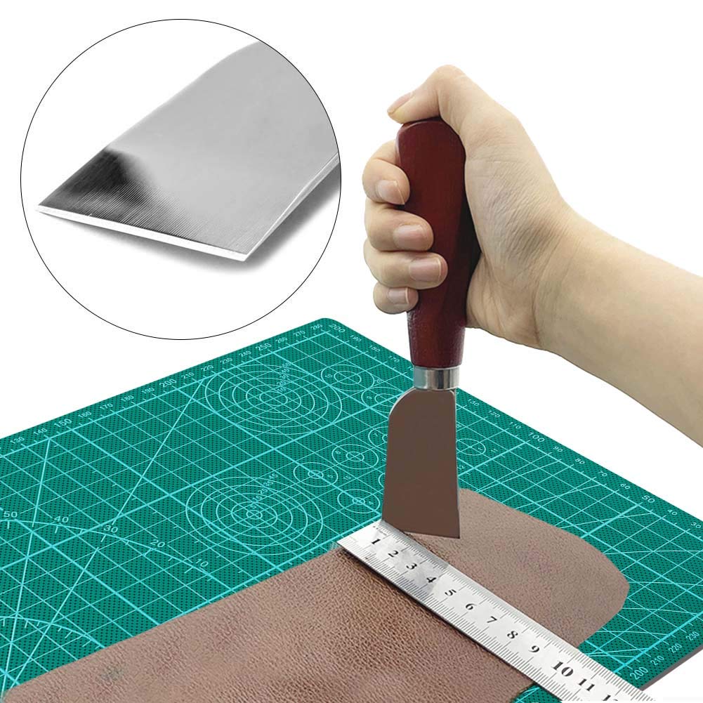 Leathercraft Knife - Leather Skiving Knife, Leather Cutting Knife with Wooden Handle Easy Trimming &amp; Edge Skiving Leathercraft Craft Tool for DIY(Red)