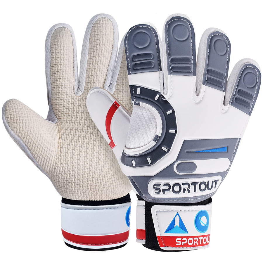 Kids Goalkeeper Gloves, Soccer Gloves with Double Wrist Protection and Non-Slip Wear Resistant Latex Material to Prevent Injuries (Astronaut-White, Size 7)